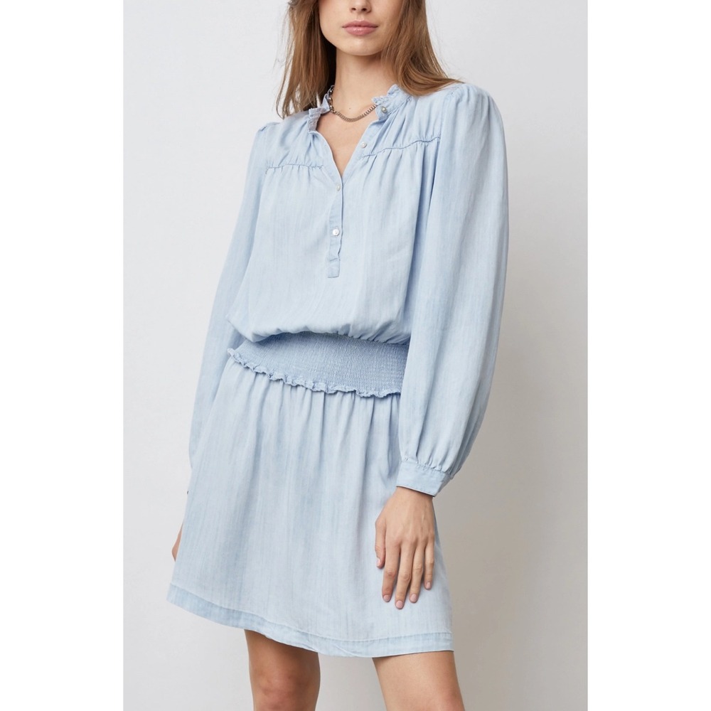 Rails Shawna Chambray Dress Women's Size L Long Sleeve Button Up Ruffle